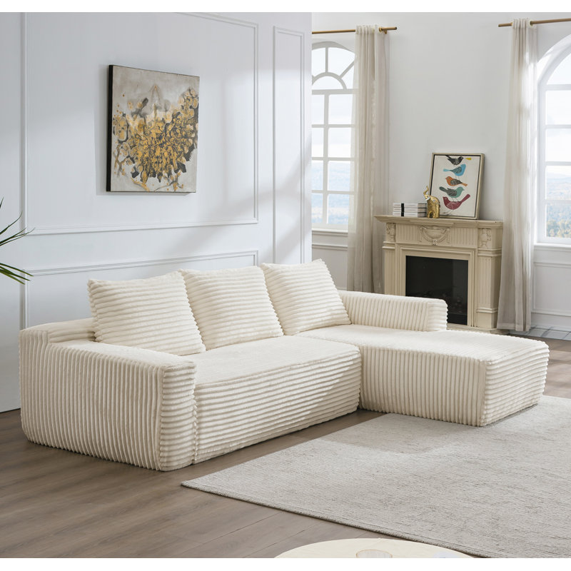 Canapé modulaire en flanelle 106,3 po, Coton blanc, Orienté à droite