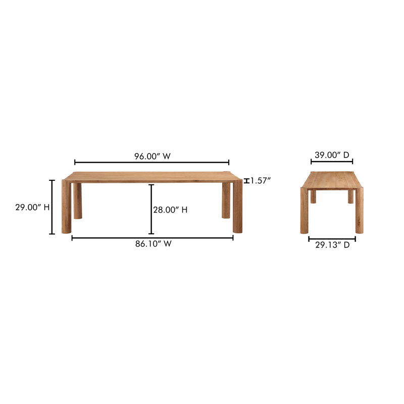 Solid Oak Dining Table, Natural, 39" W x 96" L
