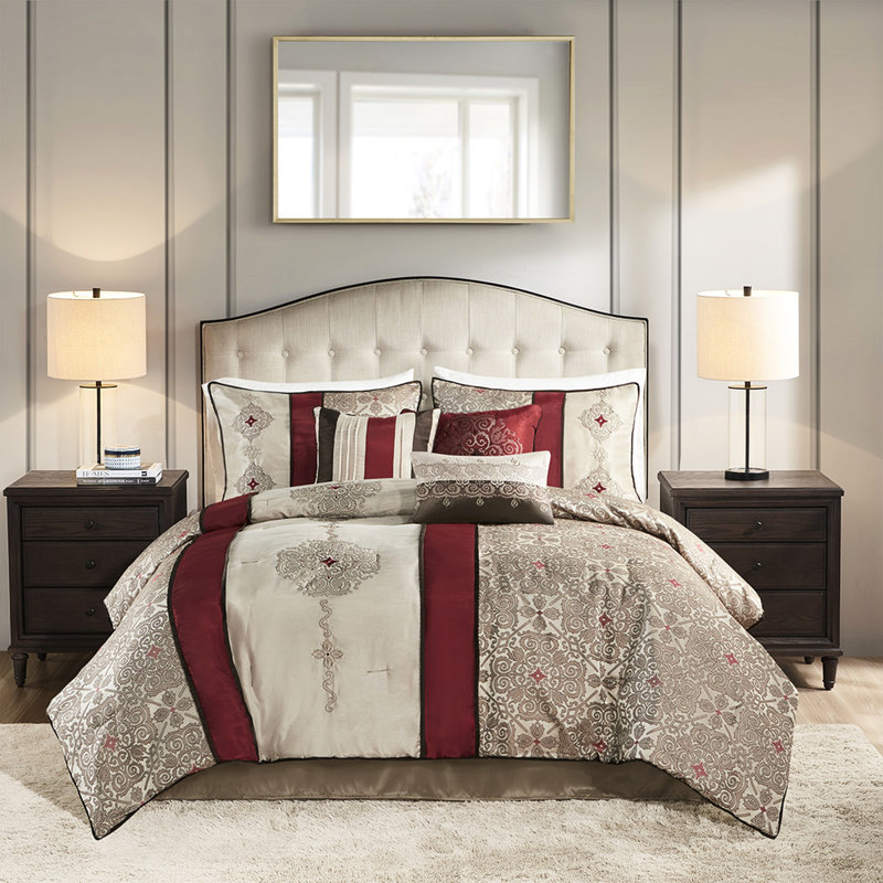 7 pièces pour très grand lit - édredon rouge pour lit taille
