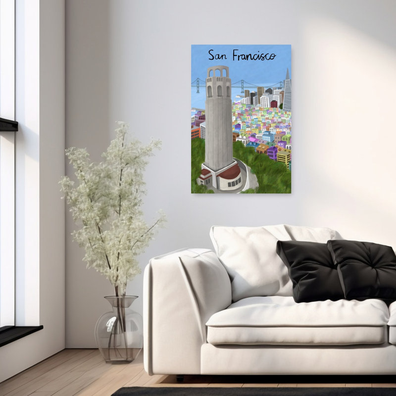 Affiche murale représentant la vibrante ville de San Francisco, une architecture contemporaine abstraite et colorée.