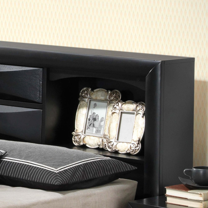 Lit contemporain élégant avec rangement, Noir, Complète