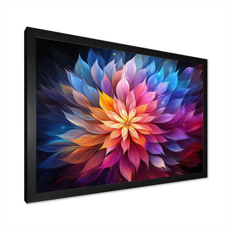 Prisme fractal abstrait bleu et jaune Magsud, Cadre photo noir, H 16 po x l 32 po x P 1 po