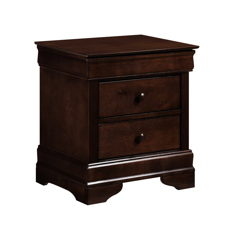 3 tables de chevet en cerisier brun pour chambre à coucher avec glissières centrales en métal 3 tiroirs, style gracieux