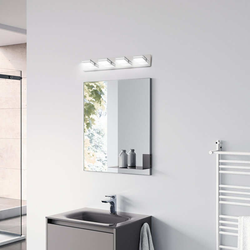 Éclairage pour salle de bain 4 lumières DEL à intensité variable avec têtes de lampe rotatives à 360 ° chromées pour salle de bain, meuble-lavabo, miroir et salon