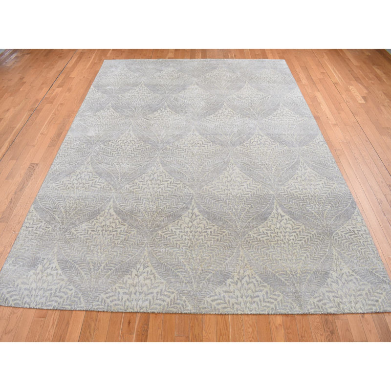 Tapis gris nouvel âge en soie 8 pi 10 po x 12 pi 1 po Chinotto