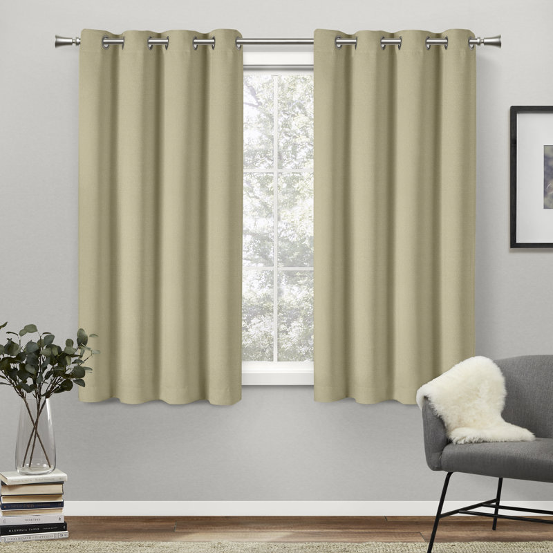 Kennith Sateen Room Darkening Curtain Pair, 52" W x 63" L, Linen