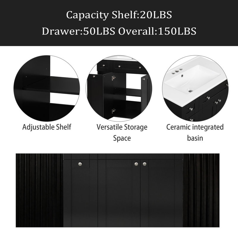 Ensemble de meuble-lavabo 30 po avec lavabo en céramique, armoire de rangement abondante - 2 portes à fermeture en douceur et tiroir profond à deux niveaux