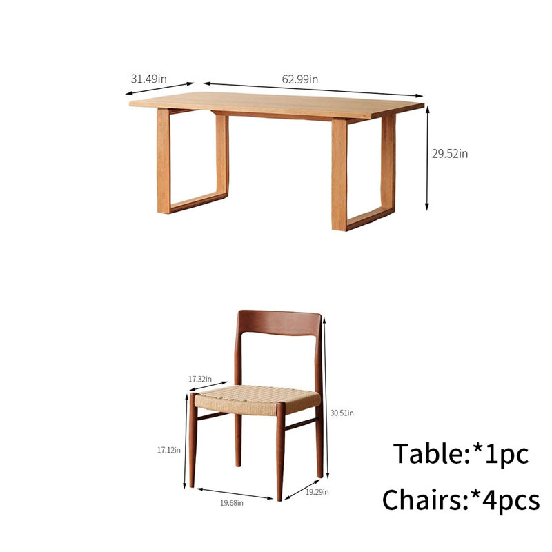 Ensemble de table de salle à manger et de chaises Cherry, H 29,52 po x L 62,99 po x l 31,49 po