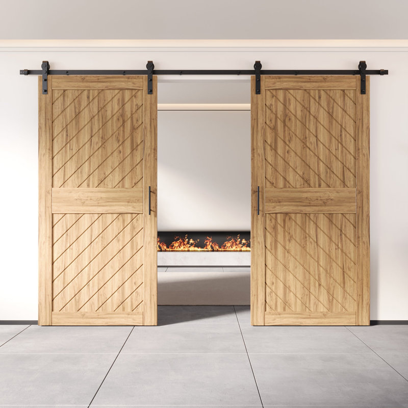 Portes de grange doubles non assemblées et finies à conception inclinée 30 po x 84 po avec quincaillerie d'installation Homacer Homacer