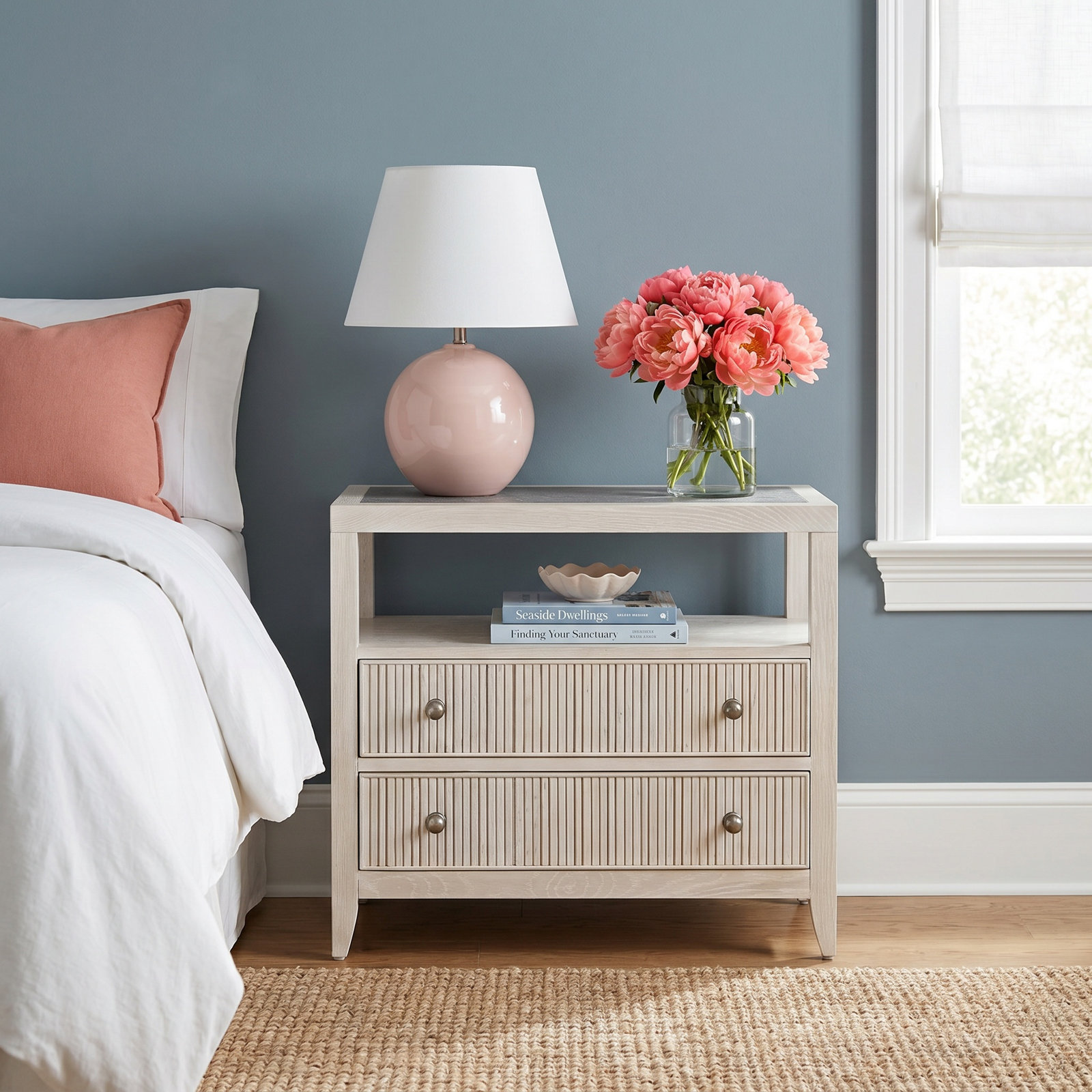 Caterina 2-Drawer Oak Nightstand, White Oak