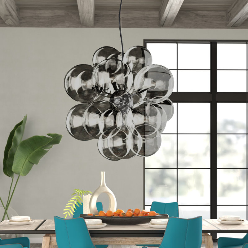 Lustre sphérique spoutnik 6 lumières Luisa, Fumée, Chrome poli