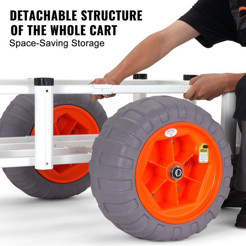 Heavy-Duty White Aluminum Beach Fishing Cart with Balloon Tires