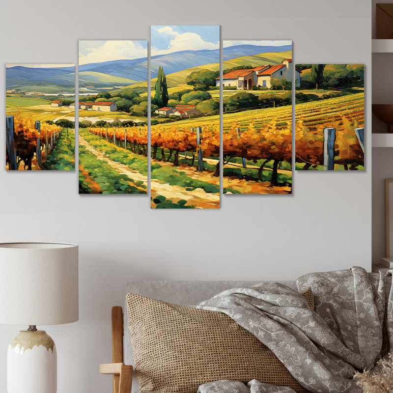«Vangogh Sunlit Vineyard II», impression sur toile Vangogh - 5 panneaux
