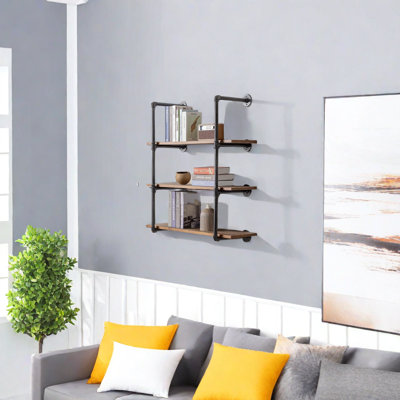 Industrial Retro Pipe Shelf 24In 3 Tier Wall Mounted,Rustic Floating Shelves,Farmhouse Kitchen Bar Shelving,Home Decor Book Shelves,DIY Bookshelf Hanging Wall Shelves
