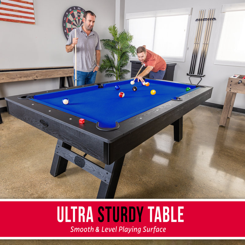 7 ft Black Engineered Wood Pool Table with Blue Felt