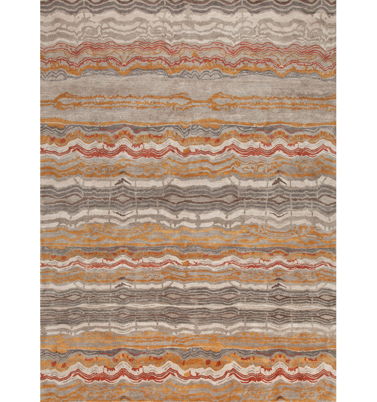 Patagonia Hand Woven Silk and Wool Striped Area Rug, Rectangle 6' x 9'