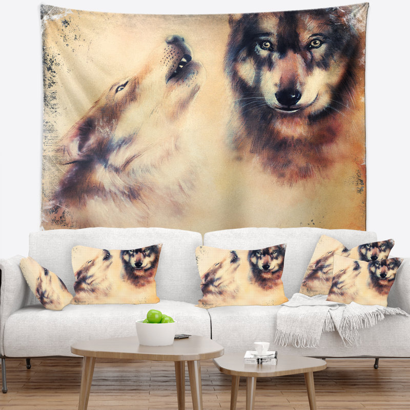 Tapisserie de loup hurlant Animal, H 78 po x l 92 po
