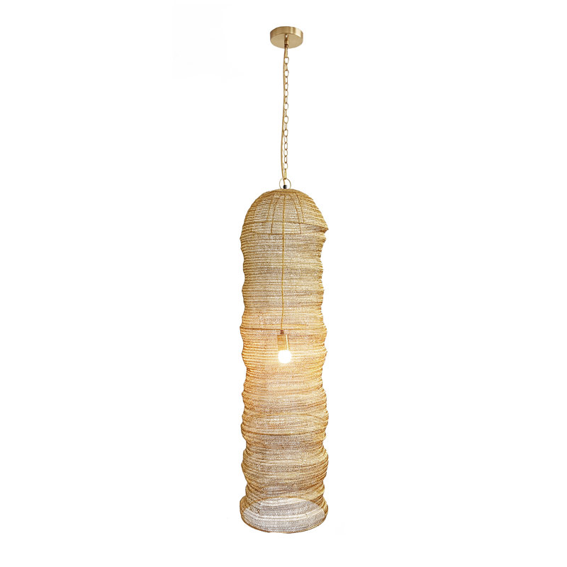 Luminaire suspendu en or 1 lumière avec un panier en chaîne, Or
