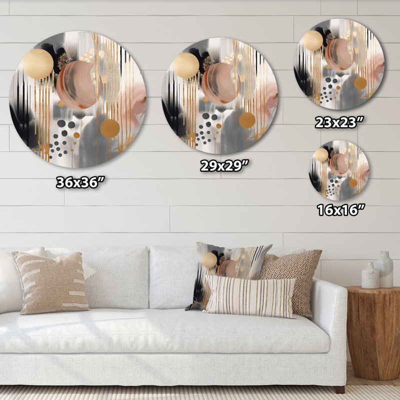 Rayures et cercles abstraits couleurs douces - Décoration murale abstraite en métal marbré, H 16 po x l 16 po x P 1 po