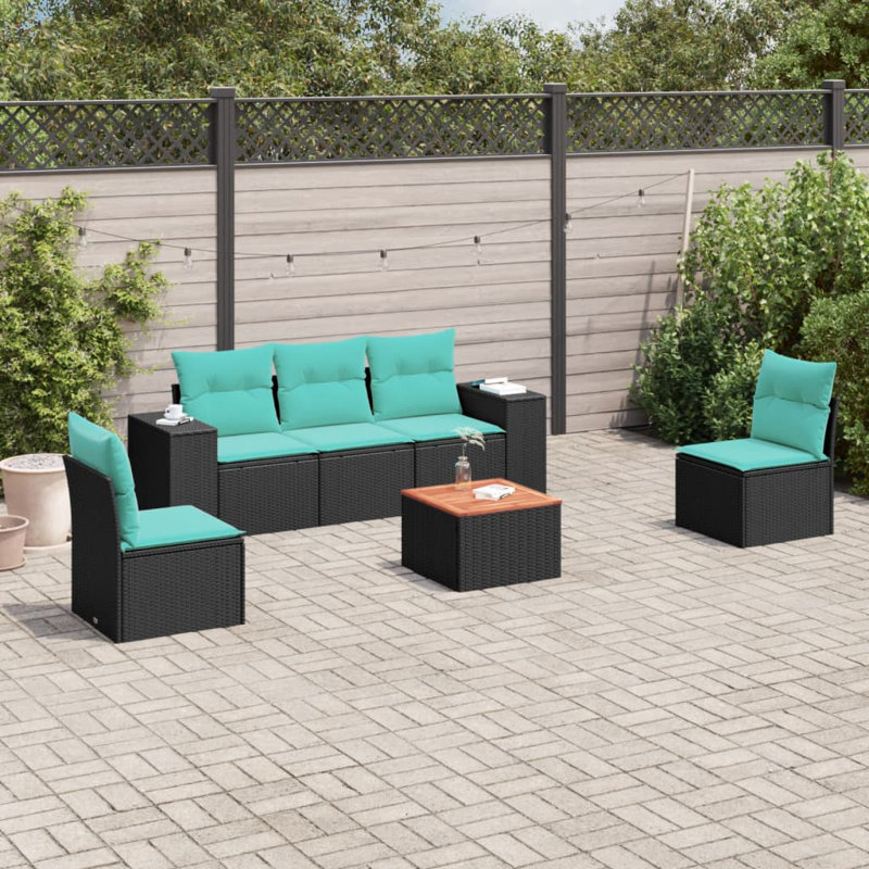  Ensemble de canapé de patio 6 pièces avec coussins en rotin de polyester noir