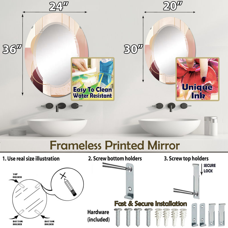 Theoville - Miroir mural moderne ovale, 30 po x 20 po