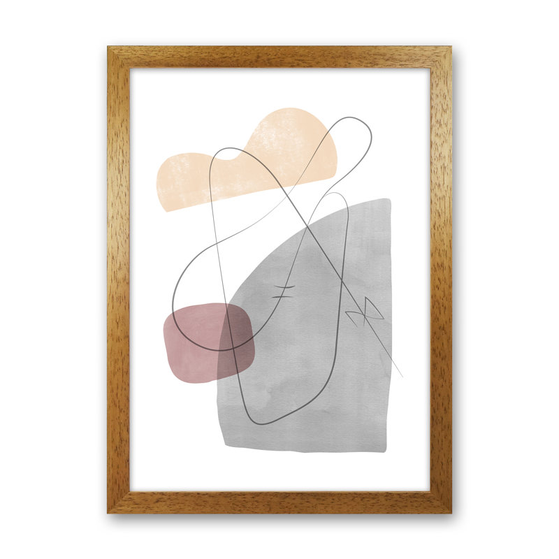 Abstraction With Grey Lines X - Print, Brown Framed, 34cm H x 25cm W x 3cm D