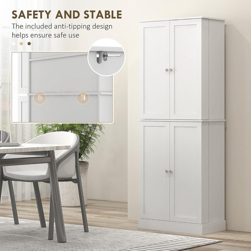Armoire de rangement blanche pour garde-manger de cuisine avec portes et étagères, meuble indépendant