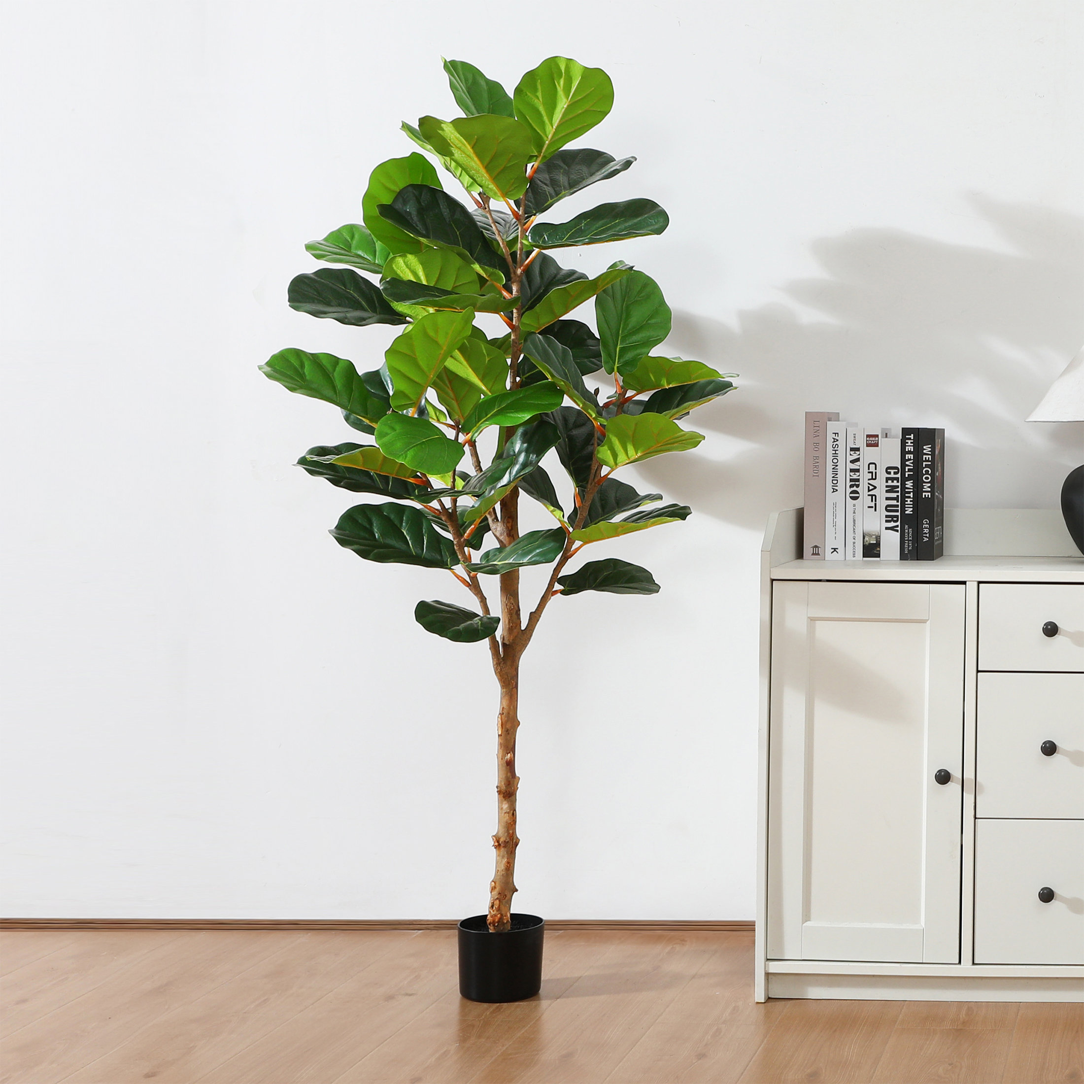 Primrue Adcock Faux Fiddle Leaf Fig Tree in Pot with Realistic Leaves ...