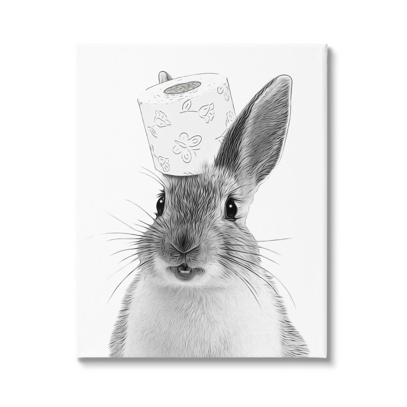 Lapin et papier hygiénique, impression sur toile tendue, H 30 po x l 24 po x P 1,5 po