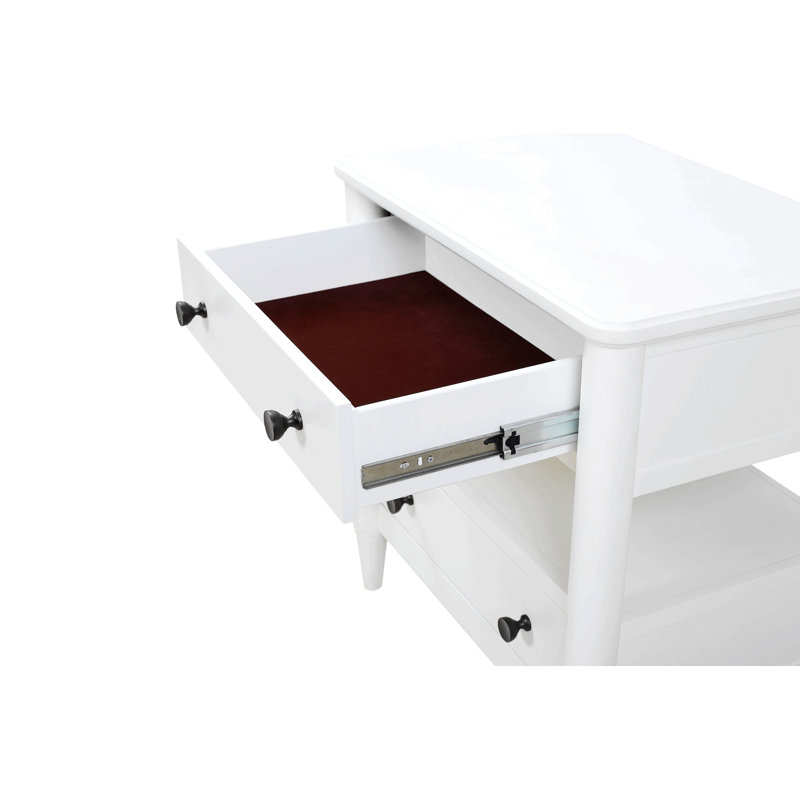 Table de chevet ouverte avec 2 tiroirs - feutrée et doublée de cèdre, Blanc