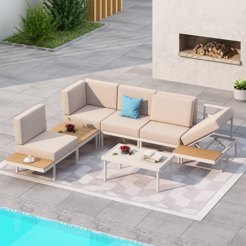 Ensemble de conversation modulaire en aluminium pour 5 personnes avec coussins