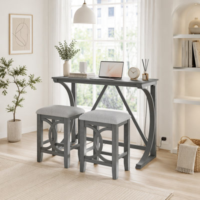 Ensemble de table de salle à manger à hauteur de comptoir 3 pièces Farmhouse avec port USB et tabourets rembourrés