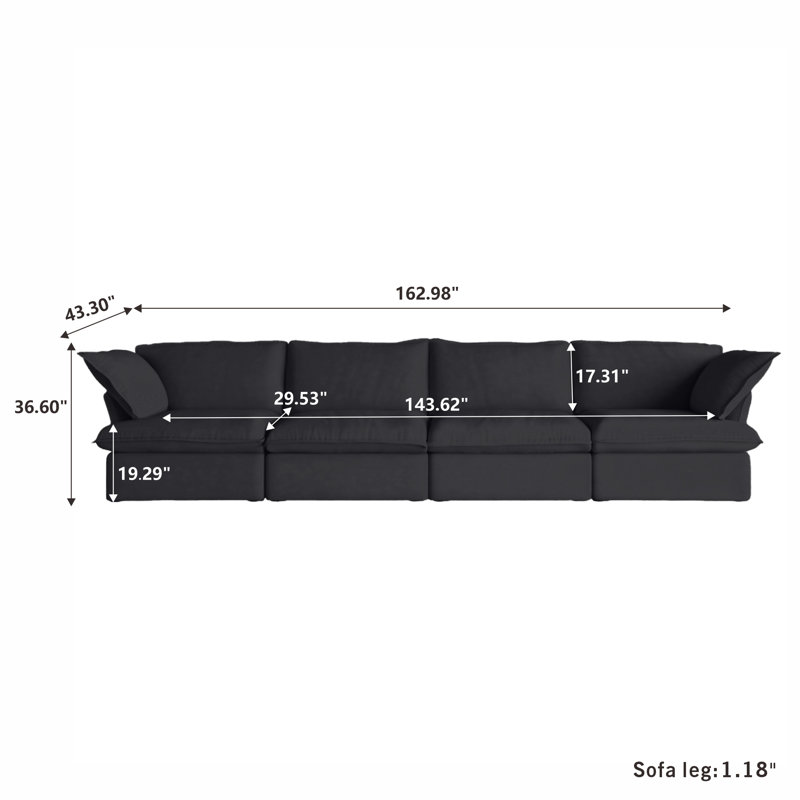 Canapé modulaire rembourré en velours côtelé 4 pièces Fairford, Mélange de lin noir