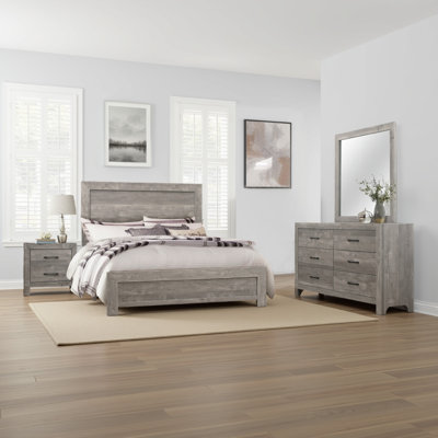 Ensemble de chambre à coucher grand lit 4 pièces Eb, style maison de campagne, gris, noir