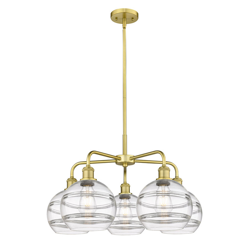 Lustre rond / ovale à abat-jour 5 lumières, H 15,38 po x l 26 po x P 26 po, Transparent, Or satiné