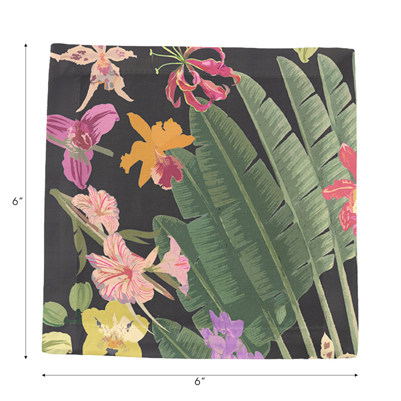 Fantasy Tropical Cotton Sateen Cocktail Napkins, Black