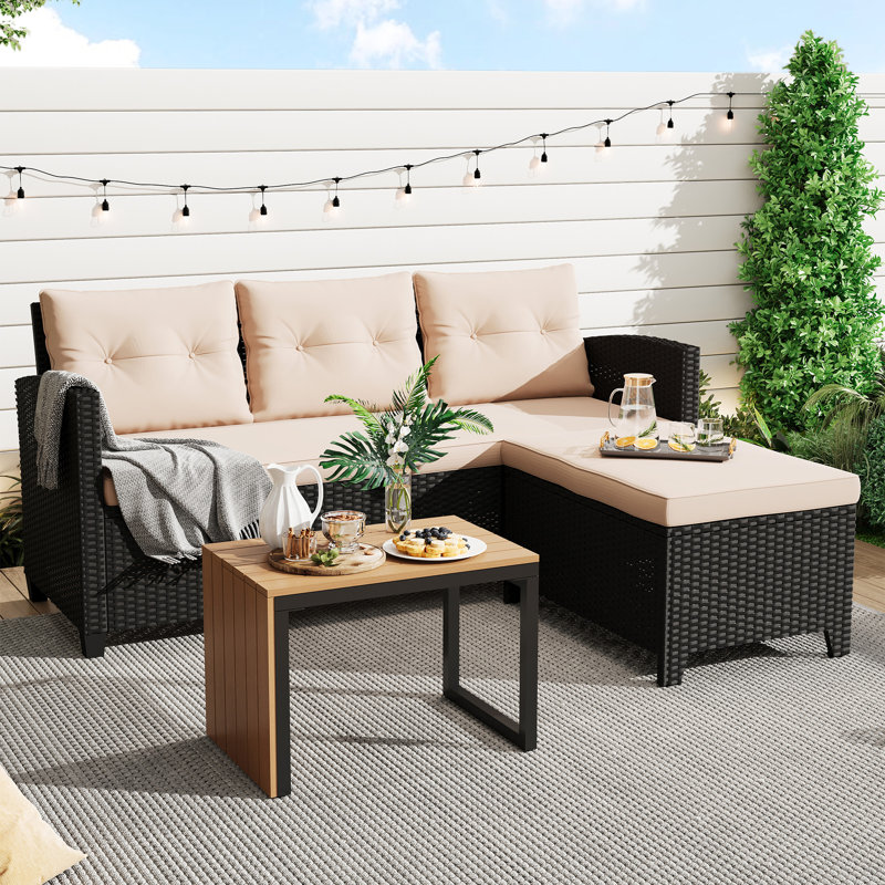 3 - Person Wicker Patio Conversation Set with Cushions