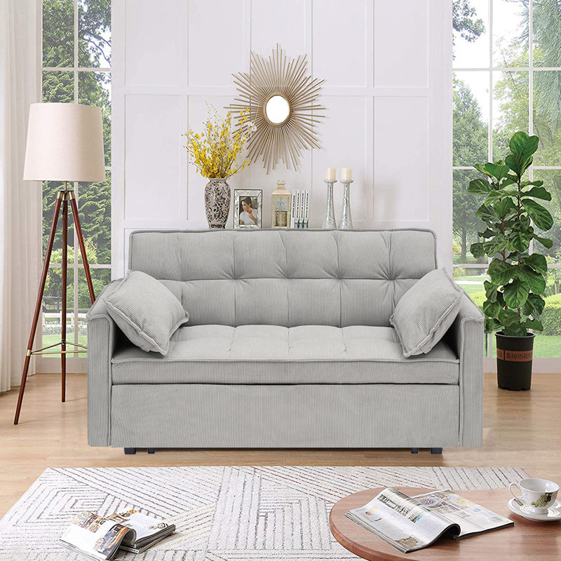 Jashlyn Convertible Loveseat,Sofa bed for Small Spaces Apartments, Gray Corduroy