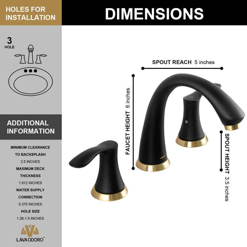 Widespread 2-Handle Bathroom Faucet with Drain Assembly, Gold/Black