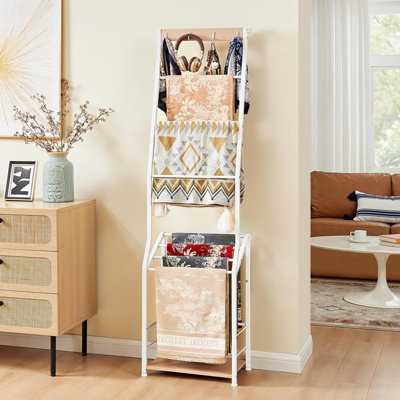 Étagère à couverture en bois à 7 niveaux avec crochets, support de rangement de style maison de campagne