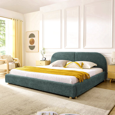 Très grande base de lit tapissier de style très moderne avec tête de lit haute incurvée, tissu en fil de cercle de qualité supérieure et support robuste pour les jambes, matelas non inclus - gris foncé