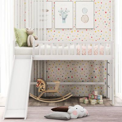 Twin Size Low Loft Bed With And Removable Slide, White - Pine Wood & Built For Endurance, Space Vertical Enjoyable Hours Slide A Relaxing Bedroom