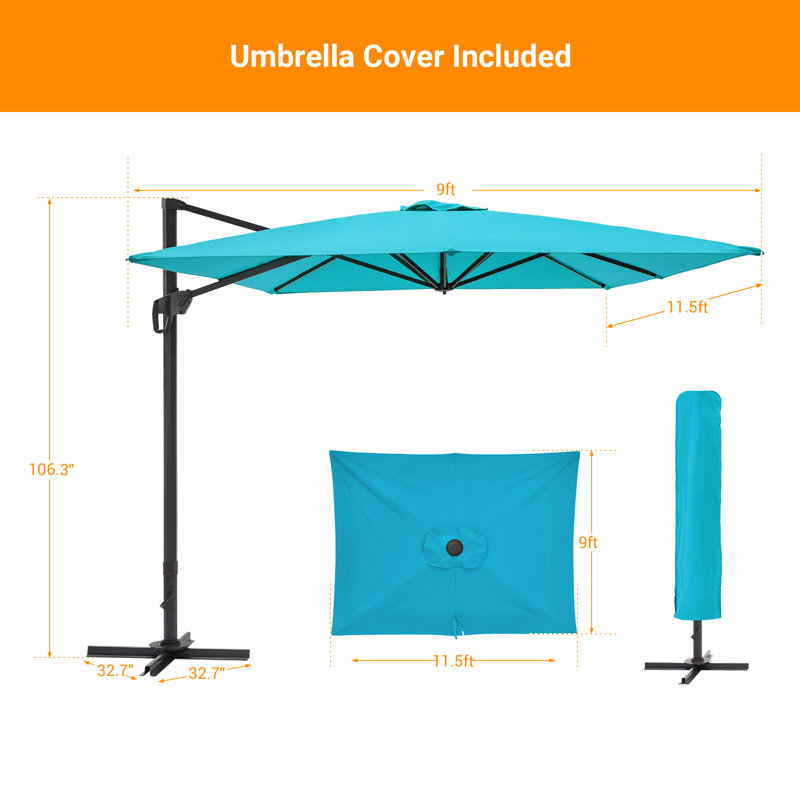 Parasol en porte-à-faux rectangulaire Sayhaan , Bleu lac, H 106 po x l 138 po x P 138 po