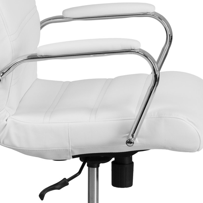 Chaise de bureau ergonomique pivotante à haut dossier - Basics by Wayfair ™, Chrome chrome, Simili cuir blanc