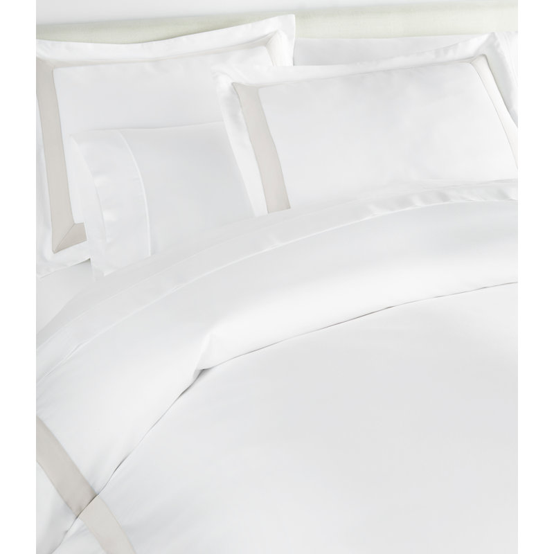 Soprano Trim 100% Cotton Sateen Duvet Cover, Queen Duvet, White/Platinum