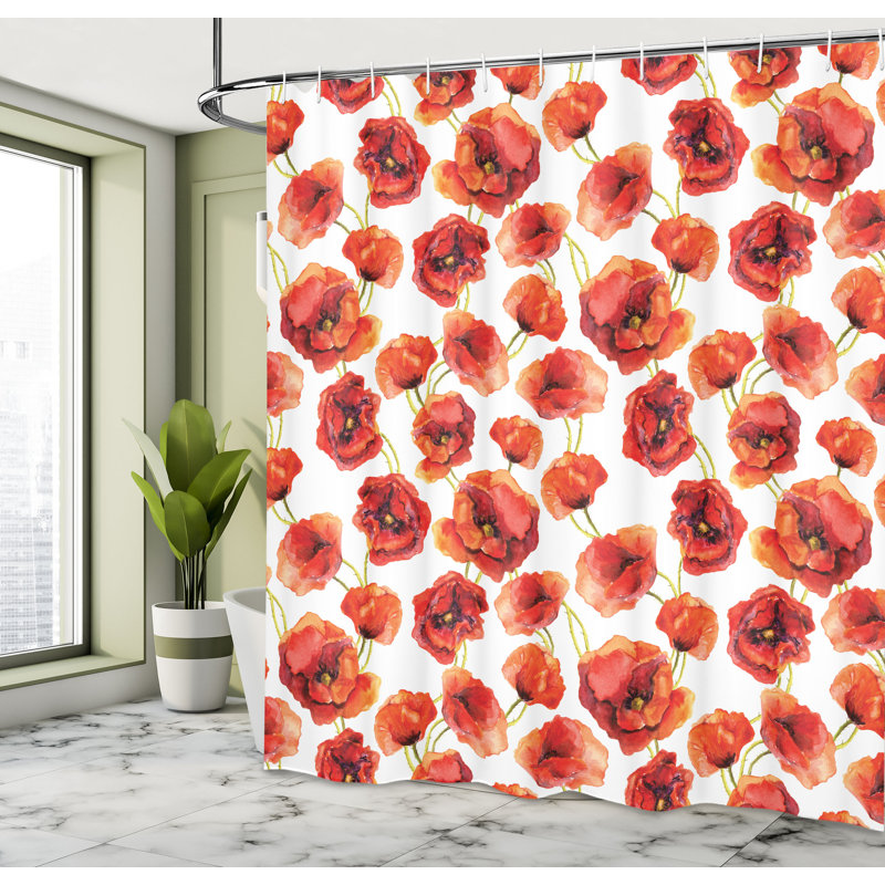 Floral Shower Curtain with Hooks Included, 70" H x 69" W