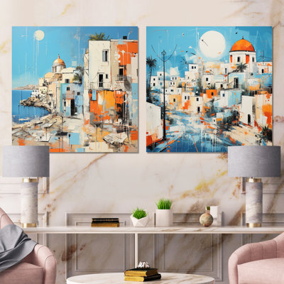 «Greek Island», impression de Santorin IV - ensemble de salon mural Santorini