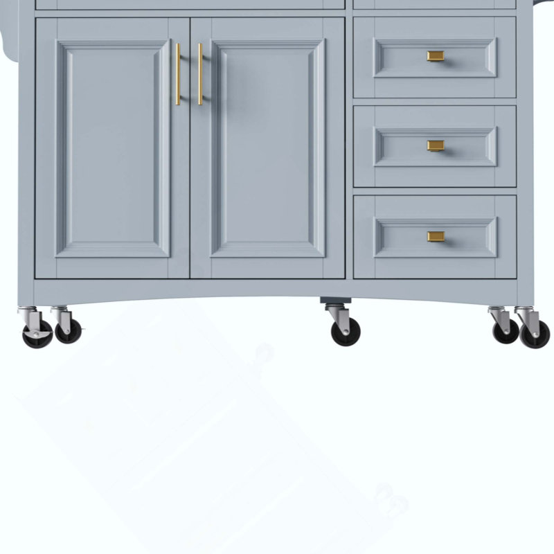 Kitchen Island With Drop Leaf, Embossed Texture Kitchen Island On Wheels With Spice Rack, Towel Rack, 2 Doors And 5 Drawers, Kitchen Storage Cart With Adjustable Shelf For Kitchen