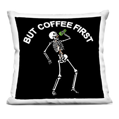 Conception de coussin décoratif But But First Skeleton par Jedco Brands, Inc.
