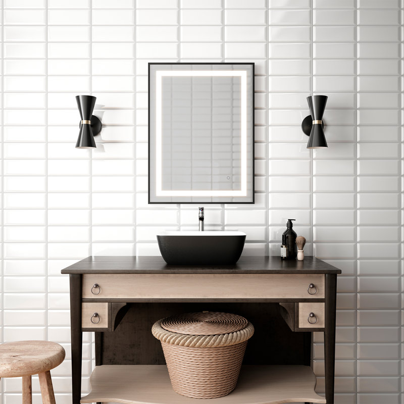 Cadre noir effet miroir lumineux 30 x 38 avec bandes givrées Effect, H 24 po x l 32 po